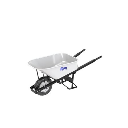 Bon Tool Steel Tray Wheelbarrow with Leg Stabilizer - 6 CU Feet - Single Flat Free Tire - Steel Handle 34-265